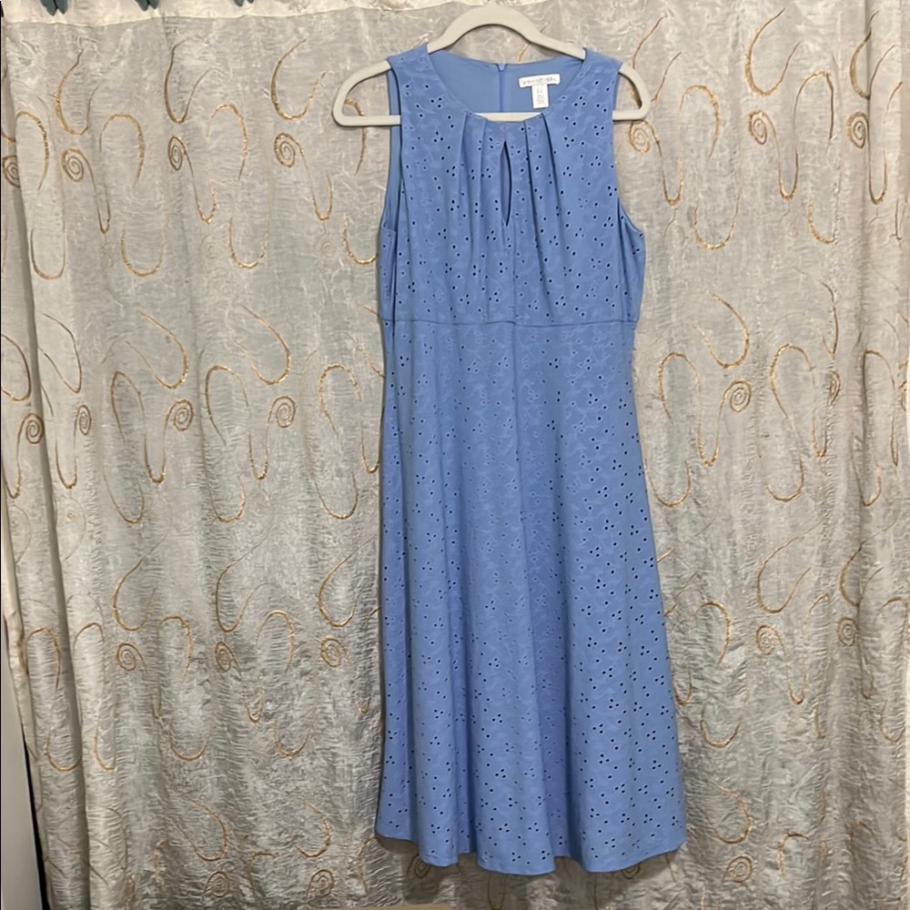 London Times Blue Crew Neck Sleeveless Midi Dress
